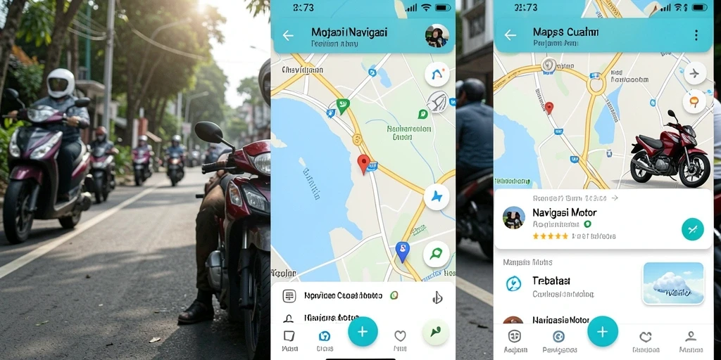 Antarmuka D73 dengan petunjuk navigasi untuk motor yang jelas.