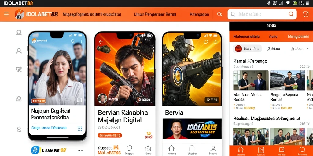 Tampilan antarmuka aplikasi IDOLABET88 dengan fitur Majalah Digital.