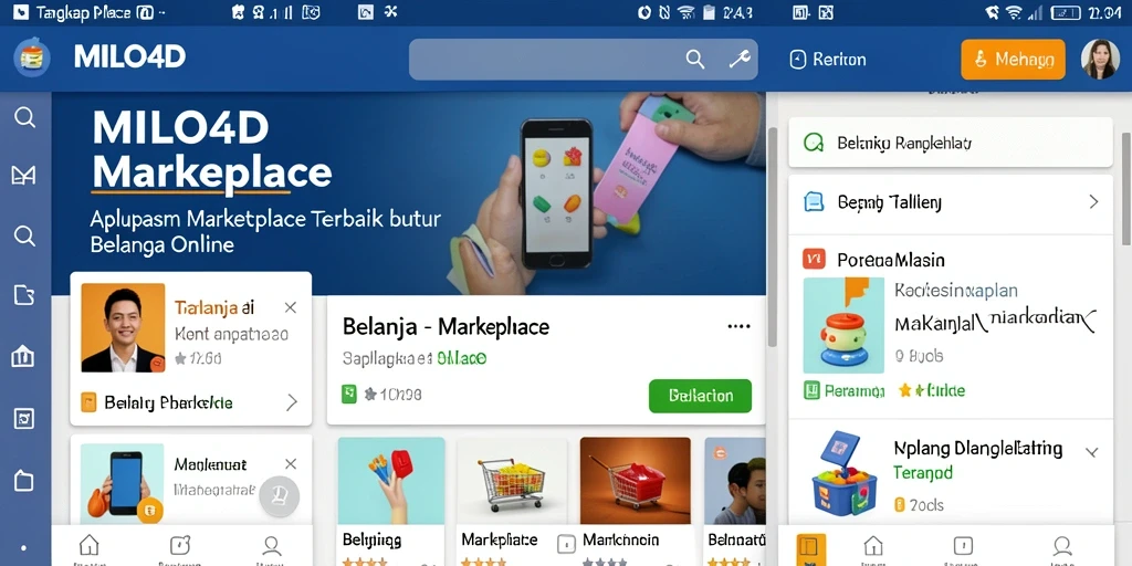 Tampilan antarmuka aplikasi Marketplace MILO4D yang intuitif dan menarik.
